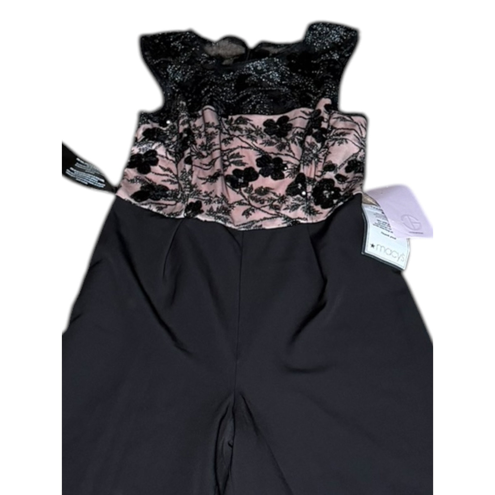 Js Collections Jumpsuit Black Blush Sequin Lace Wide Leg Women's Size 8 New — image 4 of 8